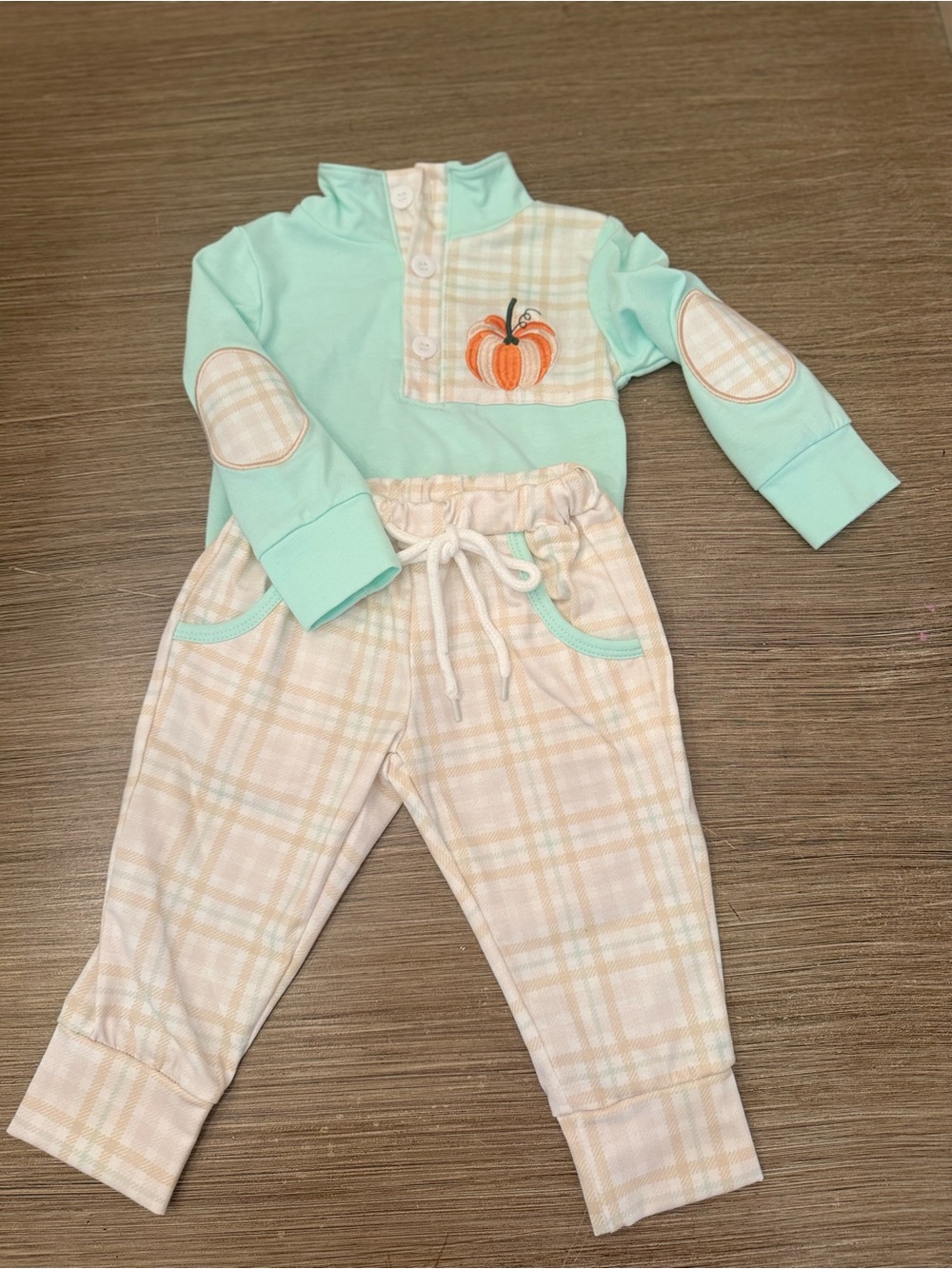 Boutique brand Mint & Cream Pumpkin Plaid Kids Set